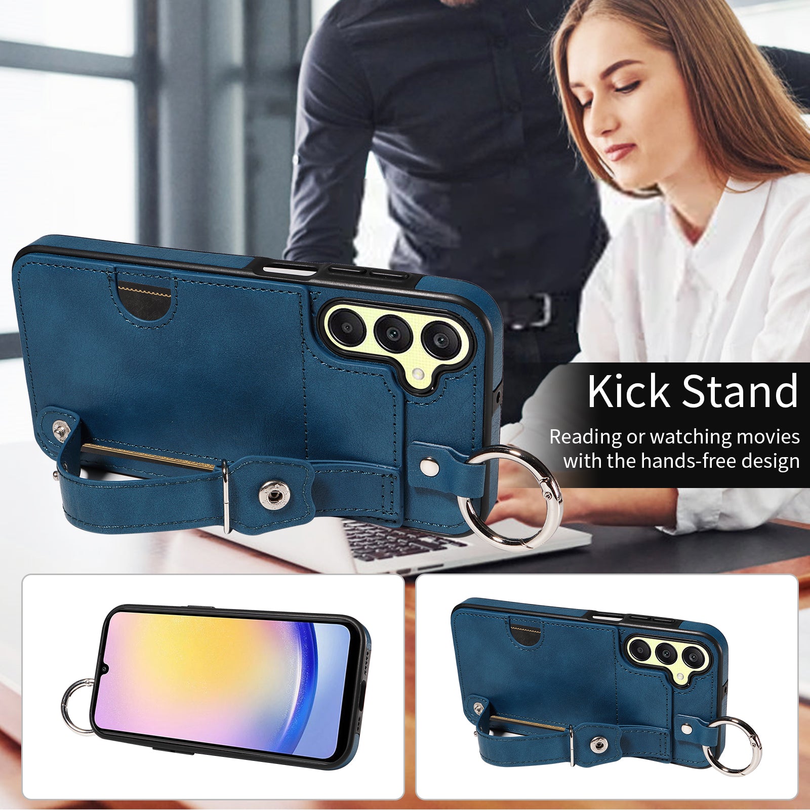008 For Samsung Galaxy A25 5G (Global) (161.0 x 76.5 x 8.3mm) TPU Case Kickstand Phone Cover with Card Slot - Blue 008 For Samsung Galaxy A25 5G (Global) (161.0 x 76.5 x 8.3mm) TPU Case Kickstand Phone Cover with Card Slot - Blue